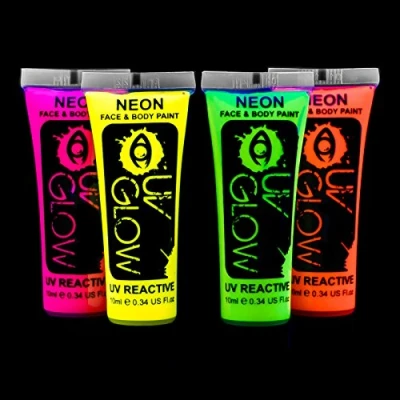 Imagen de Pintura Corporal y Facial 10ml UV GLOW Neón Fluorescente incandescente (10ml x4)