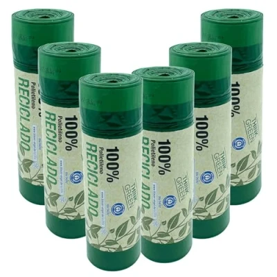 Imagen de 100% reciclado 6 rollos de 20 bolsas basura (120 bolsas) con autocierre, capacidad 30L, 55x60 cm.