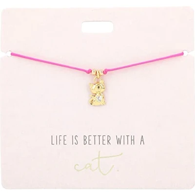 Imagen de Depesche 11837 001 Pulsera en Rosa La Vida es Mejor con un Gato Charm Dorado y Perla Decorativa, Longitud Variable, Ideal como Idea Regalo, Multicolor (11837 001)