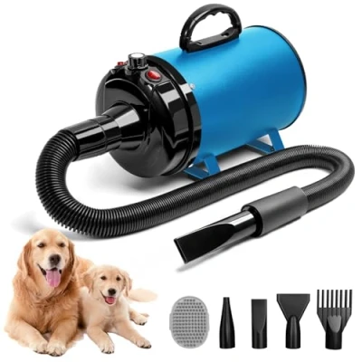 Imagen de Blanlody secador de Pelo Perro Blaster 3800 W/5.2 HP, para Mascotas, Calentador Temperatura bajo Ruido con 4 boquillas Diferentes y Cepillo Aseo Mascotas