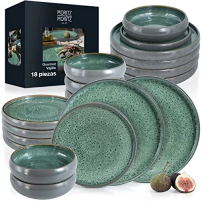Imagen de Moritz &amp; SOLID set de 18 piezas loza, vajilla para 6 personas servicio mesa con platos normales, pequeños y soperos