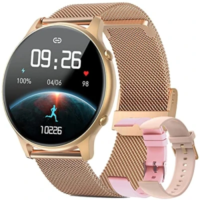 Imagen de Reloj Inteligente Mujer, Smartwatch Hombre IP68 con Pulsómetro, 24 Modos Deportes, SpO2, Menstrual Registro, Monitor de Sueño y Caloría, 1.28 Inch Táctil Completa para Android iOS (Oro)