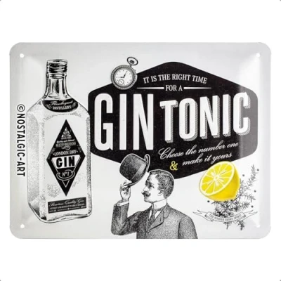 Imagen de Nostalgic Art Cartel de Chapa Retro Gin Tonic Idea Regalo como Accesorio Bar, metálico, Diseño Vintage para decoración Pared, 15 x 20 cm