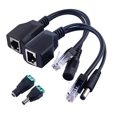 Imagen de GeeekPi 1 par de adaptadores pasivos alimentación a través Ethernet RJ45 PoE + kit cable divisor con 2,1 x 5,5 mm DC adaptador corriente