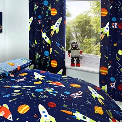 Imagen de Bedlam Supersonic Cortinas Plisadas Forradas Que Brillan en la Oscuridad 168 x 183 cm, Color Azul