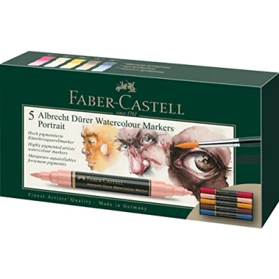 Imagen de Faber Castell 160307 Albrecht Durero Rotulador para acuarela (punta doble, aplicación de color plana y precisa, estuche 5 unidades), multicolor