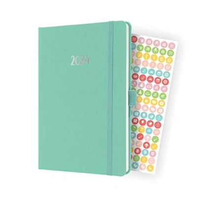 Imagen de SIGEL J4409 Agenda semanal Jolie 2024, certificación FSC, dos páginas = una semana, tapa dura superficie textil, aprox. A5, verde menta, 174