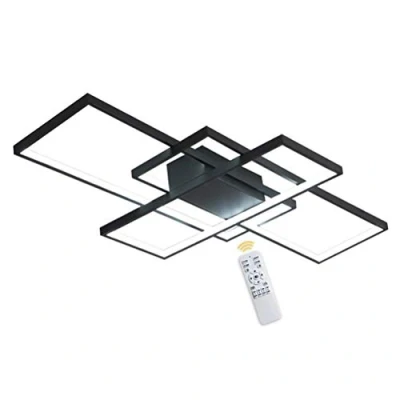 Imagen de Moderno Regulable LED lámpara de Techo para salón 80W Rectángulo cuadrado Diseño colgante con mando a distancia negro Metal Acrílico Luces comedor Dormitorio Corredor,90cm