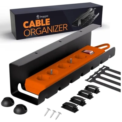 Imagen de Organizador de Cables Escritorio Acero Negro Montaje Sencillo Bandeja para Robusta y Práctica