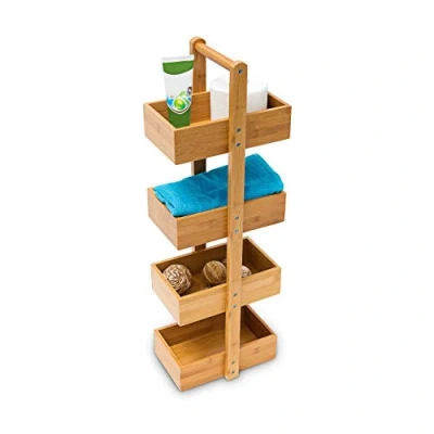 Imagen de Relaxdays Estante con 4 canastas para el Cuarto de baño, Hecho bambú, 75 x 25 18 cm, Color Natural
