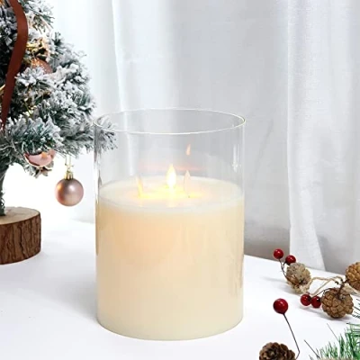 Imagen de JHY DESIGN Velas sin llama de 3 mechas ‎15x15x20cm funcionamiento con pilas LED parpadeantes función temporizador 6 horas, vela decoracion para el hogar