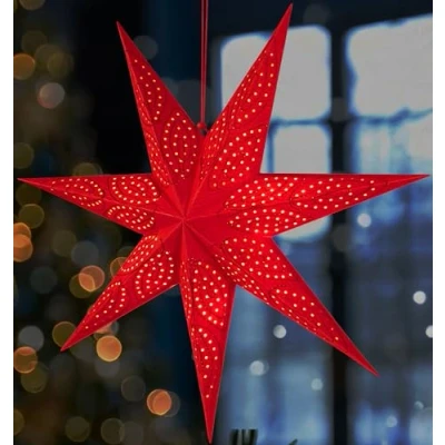 Imagen de BRUBAKER 60 cm Estrella de Navidad Papel Adviento para Ventana 3D con Casquillo E14 Decoración Navideña Colgante Luz 3,5 m Cable Blanca