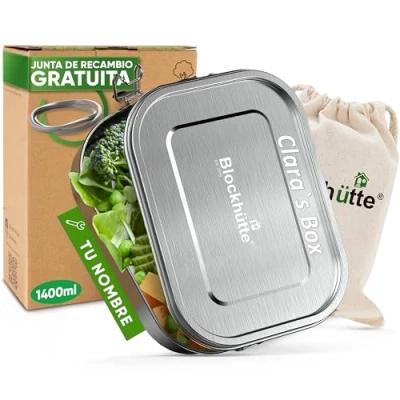 Imagen de Blockhuette Fiambrera Acero Inoxidable Personalizada I 1400ml Tupper Metálico Hermetico Pequeño, Ideal para Almacenar Alimentos Lunch box niños, Sin BPA Camping y Oficina