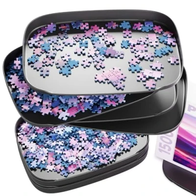 Imagen de Puzzlup Bandejas Apilables para Ordenar Puzzles con Exhibidor en la Tapa Set de 6 hasta 1500 Piezas Ordenador Premium Diseño Bordes Abiertos