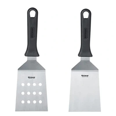 Imagen de Westmark Set, 2pcs: 2 espátulas profesionales para girar/parrilla, con hoja perforada y cerrada, Acero inoxidable/Plástico, Master Line, Negro/Plateado, 134422E6