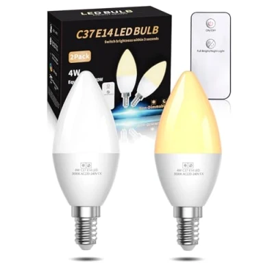Imagen de Lamptobe Bombilla LED con Mando a Distancia, E14 Blanca Cálida 3000K 4W (40W Equivalente), 2 Modos para Nocturna, Dormitorio, Luz Guardería del Bebé, Unidades