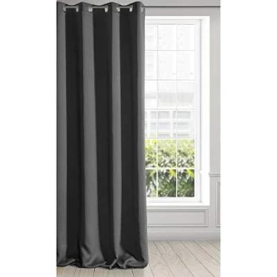 Imagen de Eurofirany Logan Cortina Opaca Extralarga 1 Unidad, Ojales, Bloquea la Luz, Oscurece Habitación, Dormitorio, Sala de Estar, 135x250 cm, Negro