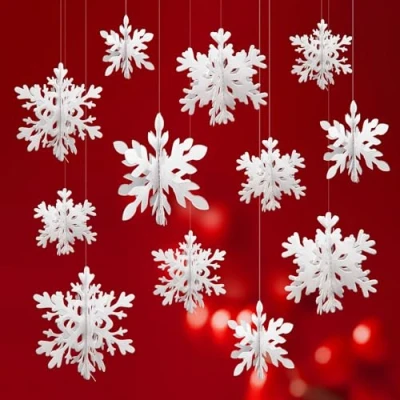 Imagen de XNIVUIS 12 Pcs Copos de Nieve Decoracion, Blanco Adornos Navidad Arbol Colgante, 3D Decoracion Navidad,Adorno Colgante para Navideño Hogar Ventana Decoración Fiesta