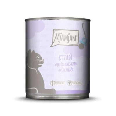 Imagen de MjAMjAM comida húmeda premium para gatos gatito excelente ternero con aceite de salmón, paquete 6 (6 x 800 g), sin cereales carne extra