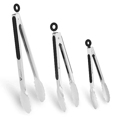 Imagen de WINPOST Juego de pinzas cocina acero inoxidable 3 a 21 cm, 27 cm y 34 mango antideslizante resistente al calor, ideal para cocinar, ensalada, parrilla barbacoa (21 +