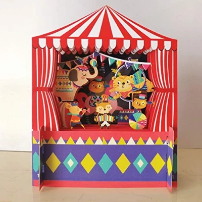 Imagen de Tarjeta de felicitación para niños con corte láser 3 D, tienda circo