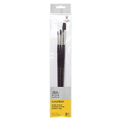 Imagen de Winsor &amp; Newton pinceles Galeria set de 3 mango largo (redondo nº4, planos nº 4 y 12) para acrílico