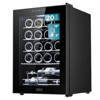 Imagen de Cecotec Vinoteca Nevera para Vinos 24 Botellas Bolero GrandSommelier 2050 Black Compressor. Temperatura ajustable de 5 18ºC, Alto rendimiento, Funcionamiento silencioso y sin Vibraciones