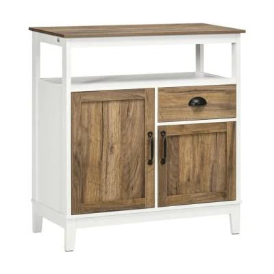 Imagen de HOMCOM Aparador de Salón Armario Almacenaje Madera con 2 Puertas Cajón y Estante Ajustable para Comedor Cocina Dormitorio 76,6x35x81,5 cm Blanco Marrón