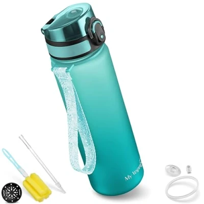 Imagen de My Vesperbox Minny Botella infantil a prueba de fugas, con pajita o filtro, 350, 500 750 ml, ligera, tritán, sin bisfenol A, para guardería y escuela, beber (500 azul turquesa)