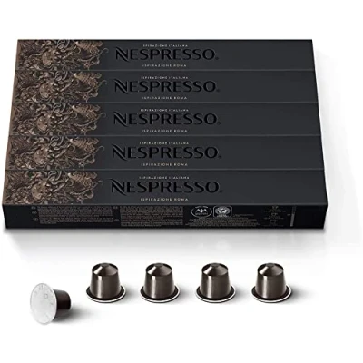 Imagen de Nespresso Original Cápsulas de Café Roma, 50 para Máquina Café, Cafetera, Tueste Ligero con Notas Amaderadas