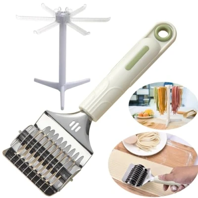 Imagen de Maquina Pasta Fresca Manuales, Cortador de Acero Inoxidable, Máquina para Hacer Fabricante Fideos, Pasta, Maker Fettuccine, con 1 Secador Desmontable