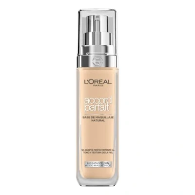 Imagen de L&#039;Oreal Paris Make up Designer Accord Parfait, Base de maquillaje acabado natural con ácido hialurónico, tono piel medio, 4.N, 30 ml