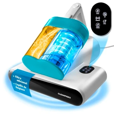 Imagen de CLEANmaxx Aspirador de ácaros giratorio con luz UV C y filtro HEPA para alérgicos Aspiradora mano colchones Función ultrasónica térmica potente: destruye el 99,9% los [blanco