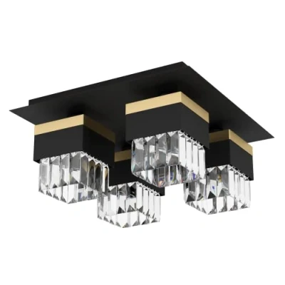 Imagen de EGLO lámpara de techo Barrancas, candil cristal 4 luces, iluminación elegante metal en negro y oro, transparente, luz para sala con casquillo E14