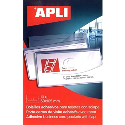 Imagen de APLI 2579 Bolsillos porta tarjetas autoadhesivos con solapa (105 x 60 mm), Transparente, 10 unidades
