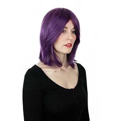 Imagen de Prettyland C521 40cm Peluca lisa lila oscura con flequillo y Volumen resistente al Calor para día o noche Teatro