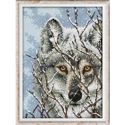 Imagen de Abillyn Kit de punto cruz bordado lobo estampado con patrón impreso (lobo)