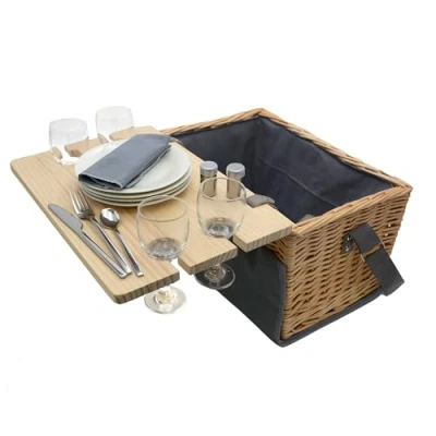 Imagen de UNUS Cesta de picnic para 4 personas, juego completo 33 piezas con mesa servir, manta y vajilla