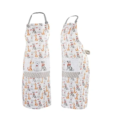 Imagen de SPOTTED DOG GIFT COMPANY Delantal da Cocina Mujer y Hombre con Perros, Mandil de Cocina, 100% Algodón, Ajustables Bolsillo, Accesorios Regalos Originales para Amantes los Perros
