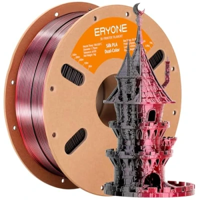 Imagen de ERYONE Filamento PLA Dual Bicolor 1,75 mm, para Impresora 3D, Bobina de 1 kg +/ 0,02 Seda Negro Rojo