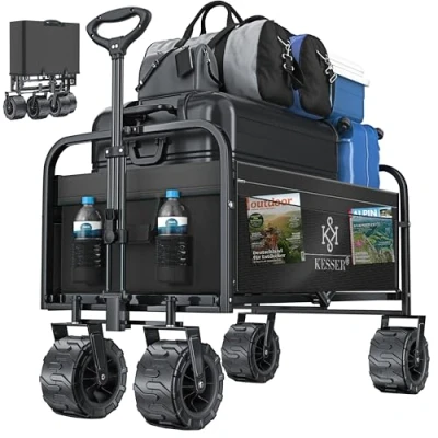 Imagen de KESSER® Carro Plegable con Ruedas Anchas Transporte de Mano 2 Bolsas Red Neumáticos Goma Maciza Carrito Jardín Negro/Gris
