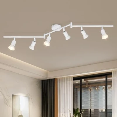 Imagen de Dehobo Lámparas de techo LED 6 Focos Orientables, Luz Blanco Giratoria GU10 para Dormitorio Habitacion Salon Cocina Barra sin Bombilla