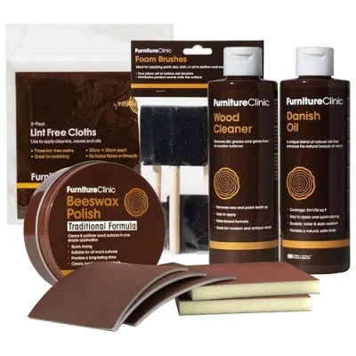 Imagen de Ultimate Kit de mantenimiento madera: limpia, aceite y cera los artículos madera como muebles, encimeras puertas. 250ml limpiador madera, abejas 250ml, danés