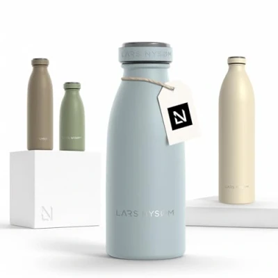 Imagen de Lars NYSØM Botella de Acero Inoxidable aislada 0,35l Agua 0,35 litro a Prueba Fugas para Deportes, Bicicleta, Perro, (Sky Blue, 350ml)