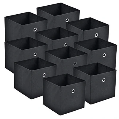 Imagen de [en.casa] Set de 10 x Caja Almacenamiento Plegable 28x30x30cm Juego Cajas Almacenaje Organizadoras con Asa Contenedores para Ropa o Juguetes Negro
