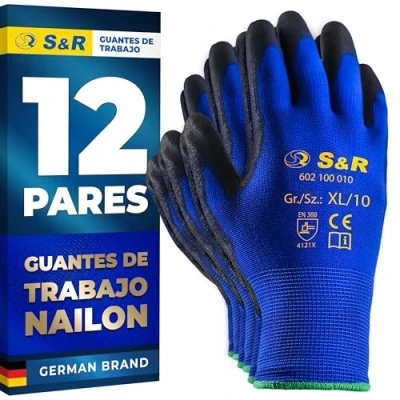Imagen de S&amp;R 12 PARES Guantes de Trabajo Hombre Talla 10 Bricolaje Jardinería Construcción Pintura con Nailon Ligeros y Resistentes