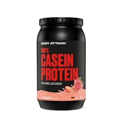 Imagen de Body Attack 100% proteína de caseína, rico en aminoácidos esenciales, desarrollo músculos, bajo carbohidratos para, los atletas y las personas conscientes su físico, crema fresa, 900g