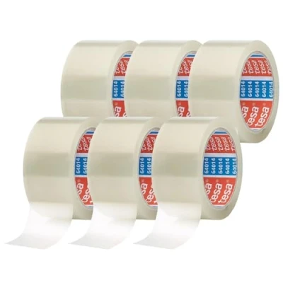 Imagen de tesapack Cinta Adhesiva Universal para Embalar, Sellar y Empaquetar Resistente al Desgarro a los Rayos UV 66 m x 50 mm Paquete de 6 Rollos Transparente