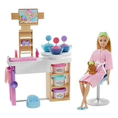Imagen de Barbie con su mascarilla, playset de SPA, muñeca Accesorios (Mattel GJR84)