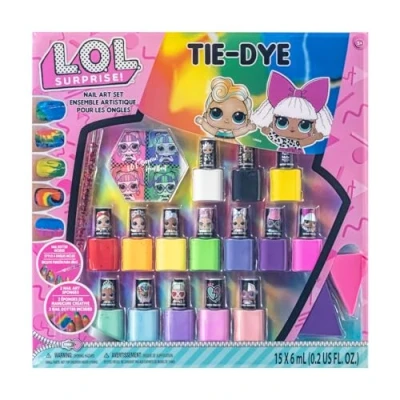 Imagen de L.O.L Surprise! by Townley Girl Juego de 19 piezas decoración uñas Tie Dye, 15 esmaltes brillantes, vibrantes, opacos y relucientes, no tóxicos accesorios a partir 5 años